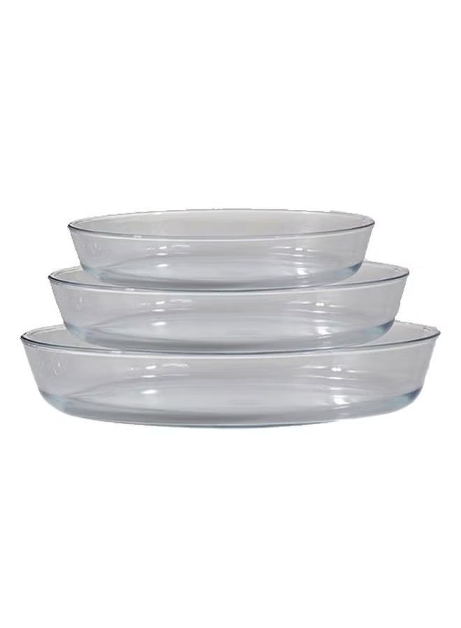 3-Piece Borosilicate Oval Glass Baking Tray Set Clear 1.6Ltr - 25.8x18x6cm - Image 1